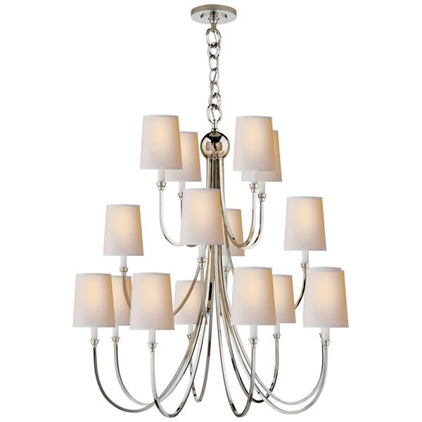 Reed Extra Large Chandelier in Polished Nickel with Natural Paper Shades by Thomas O'Brien, image 1