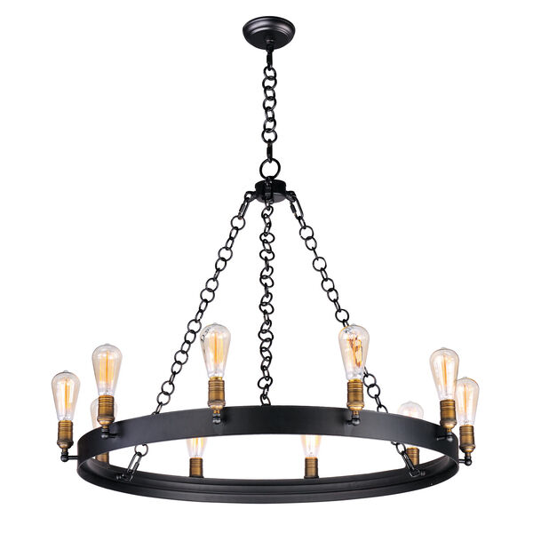 Noble Black and Natural Aged Brass 38-Inch 10-Light Chandelier, image 1