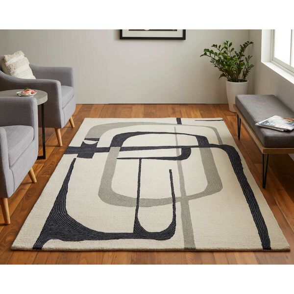 Maguire Abstract Ivory Gray Black Area Rug, image 3