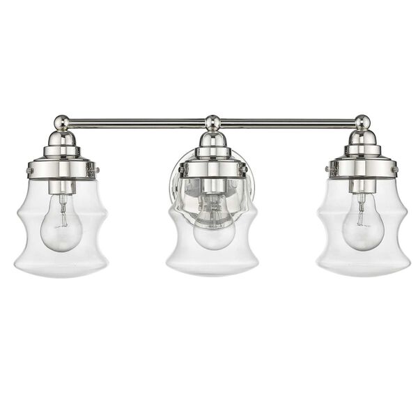 Keal Polished Nickel Three-Light Bath Vanity with Clear Glass, image 1