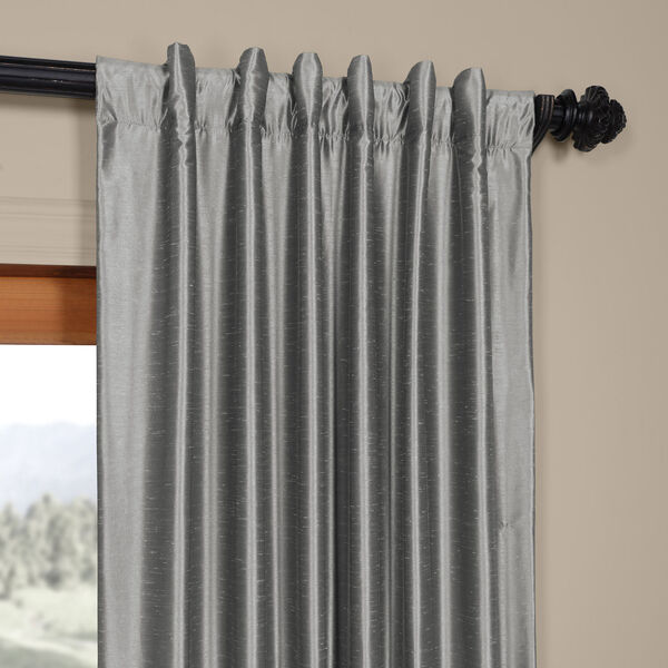 Grey 108 x 50 In. Textured Faux Dupioni Silk Single Panel Curtain, image 4