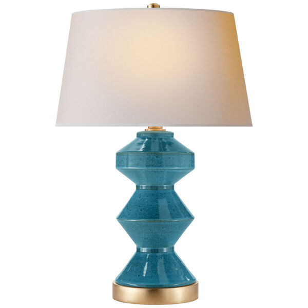 Weller Zig-Zag Table Lamp in Oslo Blue with Natural Paper Shade by Chapman and Myers, image 1