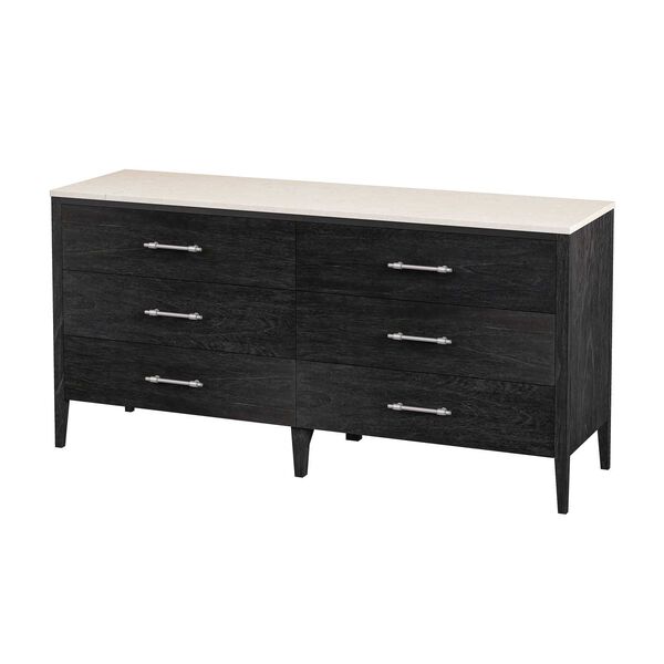 Mayfair Black Six -Drawer Wood and Marble Dresser, image 1