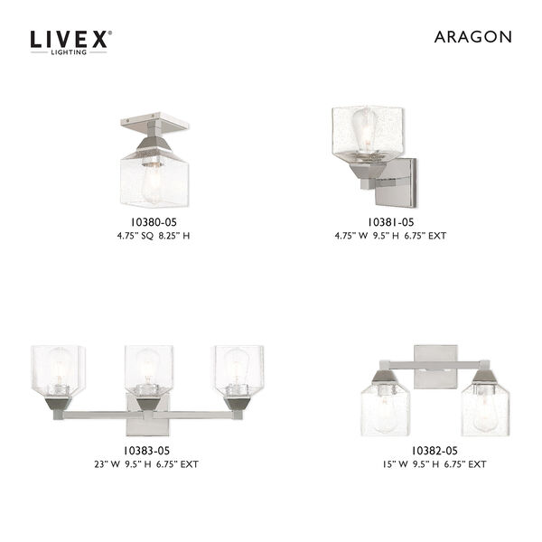 Aragon Polished Chrome 5-Inch One-Light Ceiling Mount with Hand Blown Clear Seeded Glass, image 5
