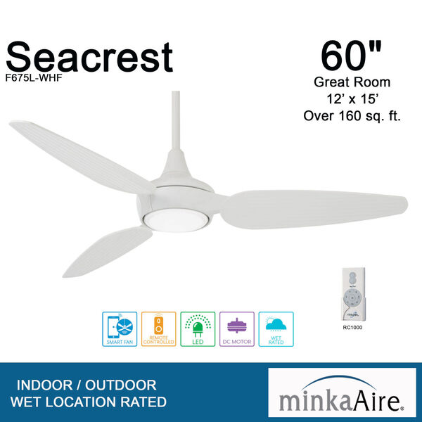 Seacrest Flat White 60-Inch Indoor Outdoor LED Ceiling Fan, image 5