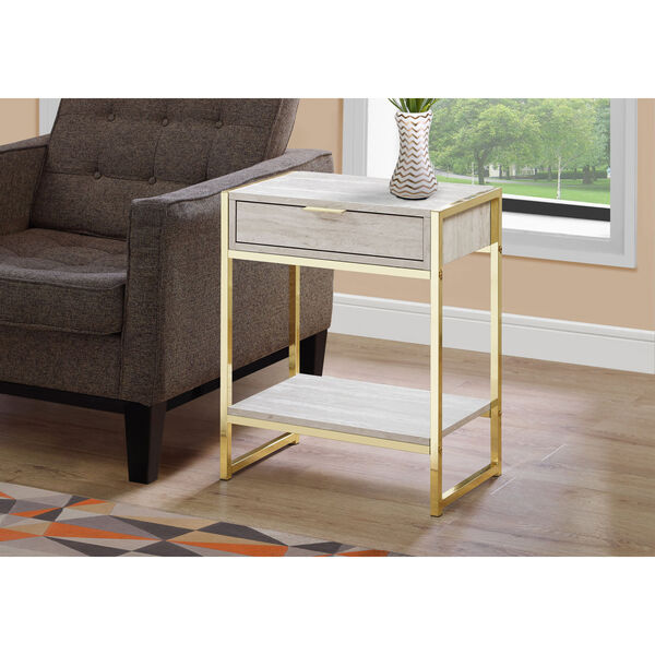 Beige and Gold 13-Inch Accent Table with Open Shelf, image 2