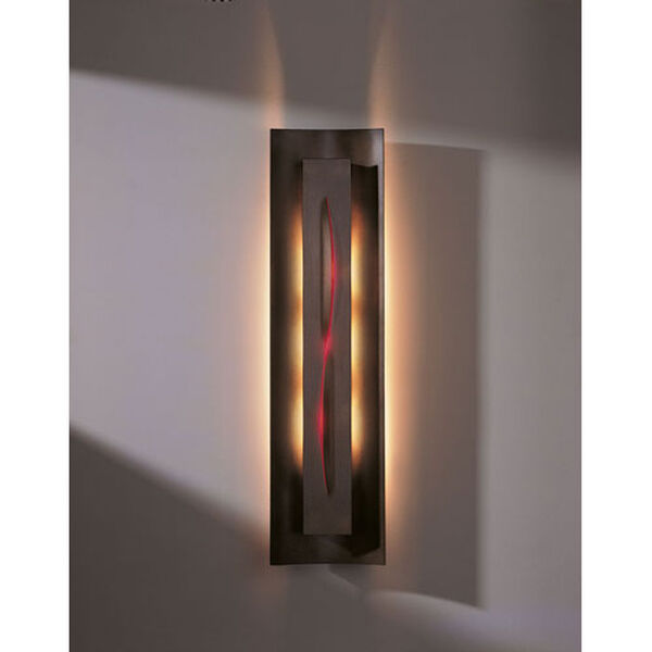 Gallery Bronze Three Light Wall Sconce with Red Glass, image 1