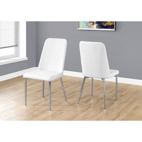 White Leather-Look Dining Chair with Chrome Set of 2, image 1
