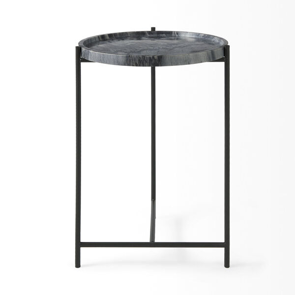 Stella Gray and Black Round Marble Top End Table, image 2