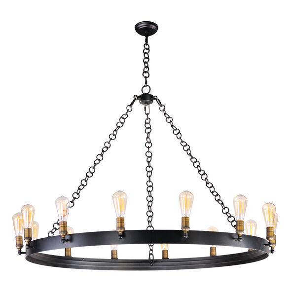Noble Black and Natural Aged Brass 14-Light Chandelier, image 1