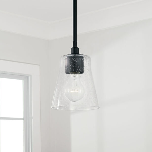 HomePlace Baker Matte Black One-Light Mi Pendant with Clear Seeded Glass, image 3