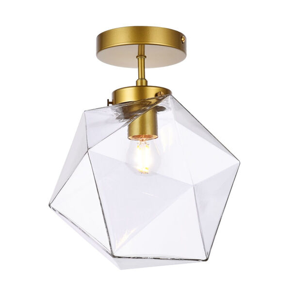 Lawrence Brass and Clear One-Light Semi-Flush Mount, image 1