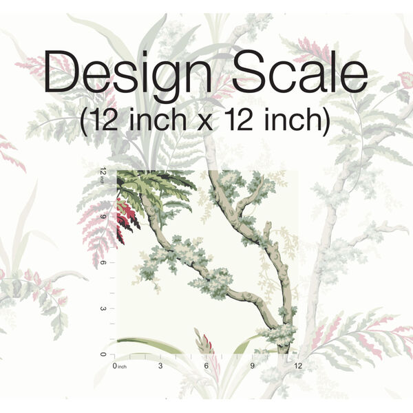 Grandmillennial Green Red Enchanted Fern Pre Pasted Wallpaper - SAMPLE SWATCH ONLY, image 5