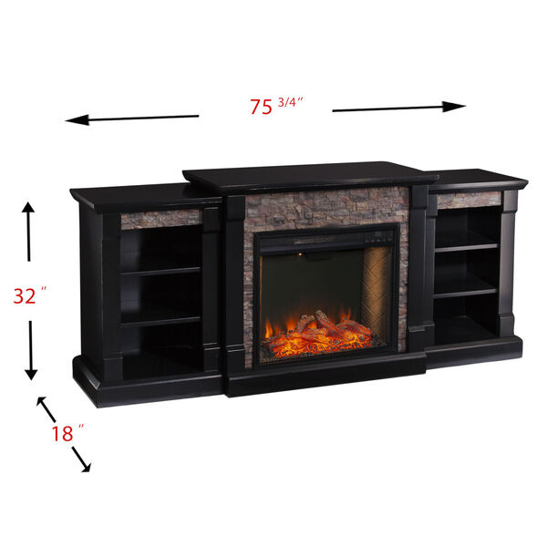Gallatin Satin Black Electric Fireplace with Alexa-Enabled Smart and Bookcase, image 6
