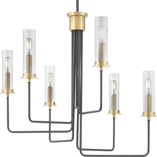 Rainey Graphite Six-Light Chandelier With Transparent Ribbed Glass, image 1