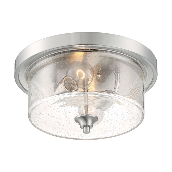 Bransel Brushed Nickel Two-Light Flush Mount with Clear Seeded Glass, image 1