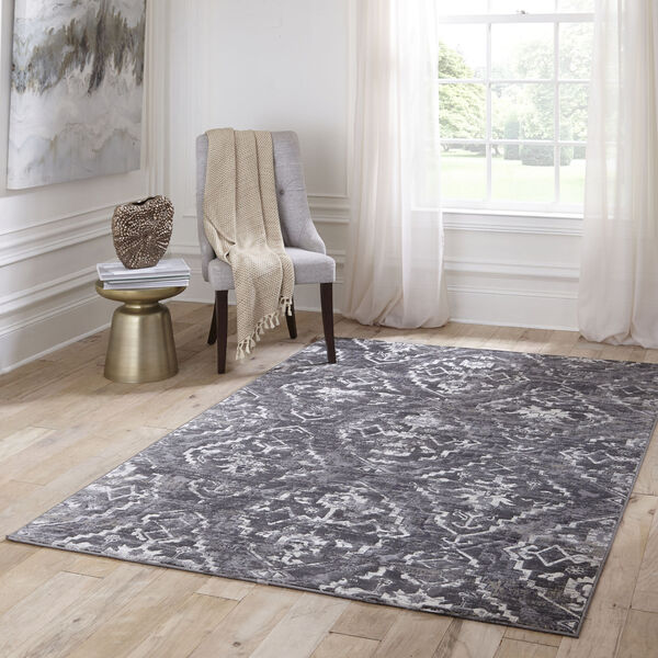 Juliet Damask Charcoal Runner: 2 Ft. 3 In. x 7 Ft. 6 In., image 2