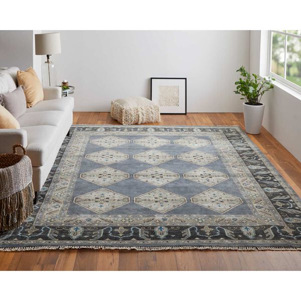 Ustad Global Diamond Blue Gray Taupe Rectangular 5 Ft. 6 In. x 8 Ft. 6 In. Area Rug, image 2