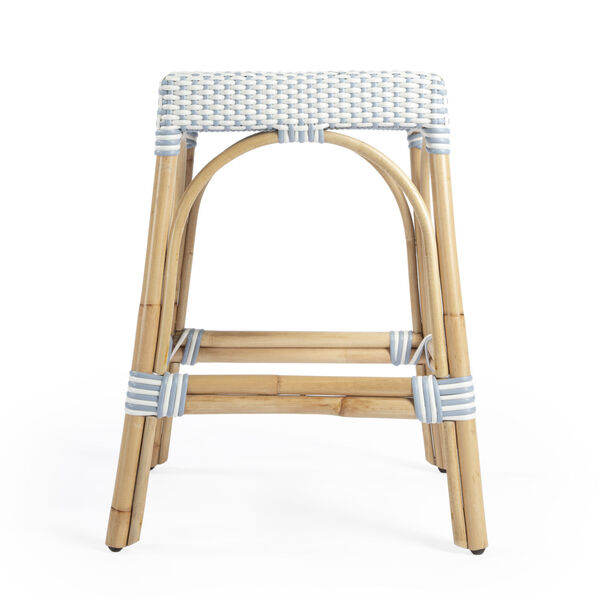 Robias White and Sky Blue Dot on Natural Rattan Counter Stool, image 3