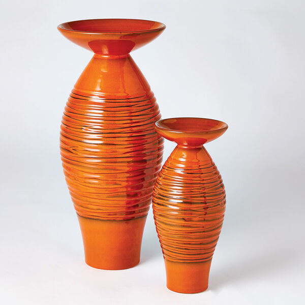 Orange 8-Inch Ripple Flare Top Melon Vase, image 4