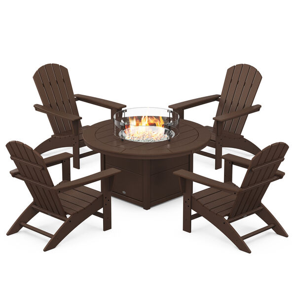Nautical Mahogany Adirondack Chair Conversation Set with Fire Pit Table, 5-Piece, image 1