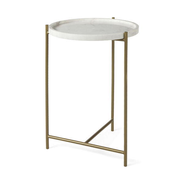 Stella White and Gold Round Marble Top End Table, image 1
