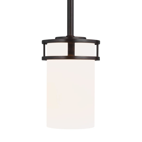 Robie Bronze One-Light Mini Pendant with Etched White Inside Shade, image 1
