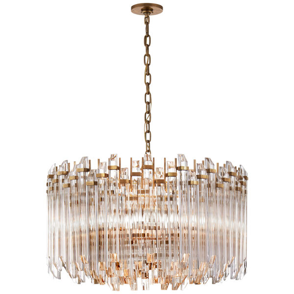 Adele Large Wide Drum Chandelier in Hand-Rubbed Antique Brass with Clear Acrylic by Suzanne Kasler, image 1