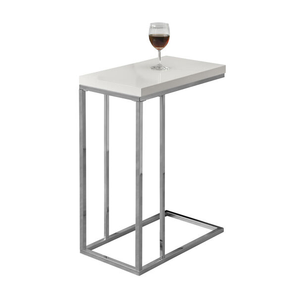 Accent Table - Glossy White with Chrome Metal, image 2