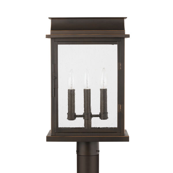 Bolton Oiled Bronze Three-Light Outdoor Post Mount with Antiqued Glass, image 1