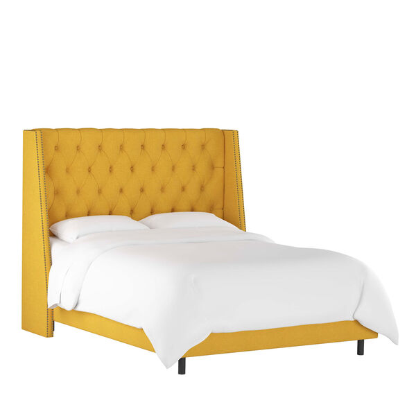 King Linen French Yellow 84-Inch Nail Button Tufted Wingback Bed, image 1