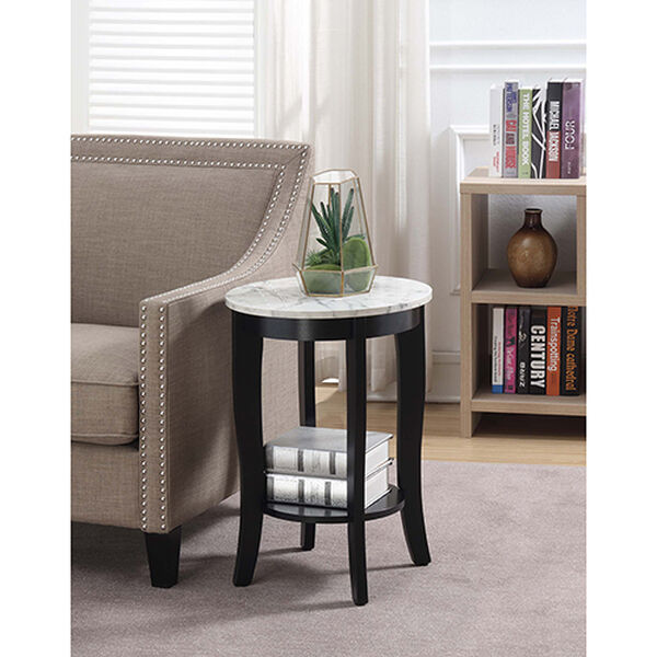 American Heritage White Faux Marble and Black Round End Table, image 2