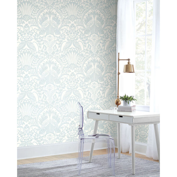 Damask Resource Library Blue 27 In. x 27 Ft. Egret Wallpaper, image 1