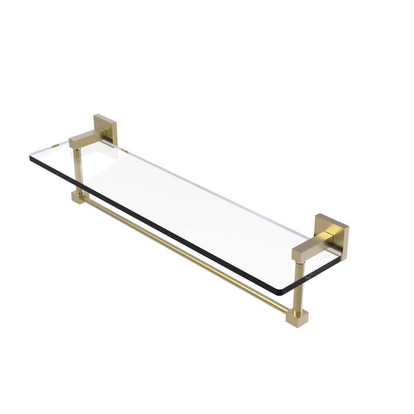 Montero Satin Brass 22-Inch Glass Vanity Shelf with Integrated Towel Bar, image 1