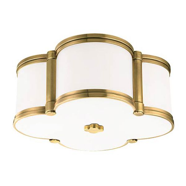 Chandler Aged Brass Two-Light Flush Mount with Opal Glass, image 1
