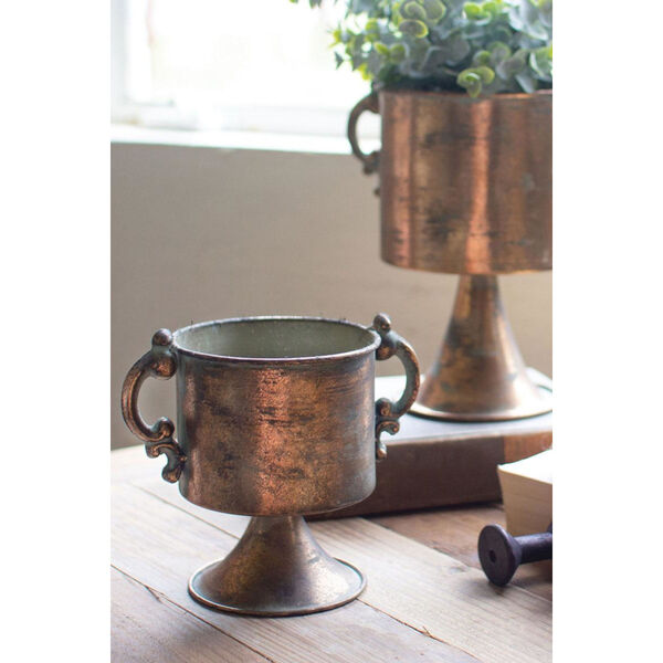 Antique Copper Planter with Handle, Set of Two, image 2