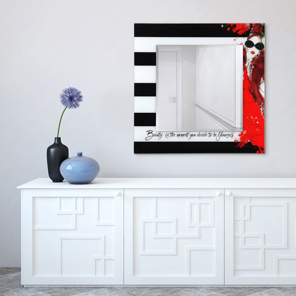 Fashion Red 36 x 36-Inch Square Beveled Wall Mirror, image 4