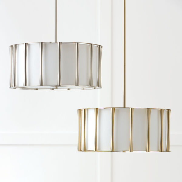 Bodie Matte Brass Four-Light Pendant with White Fabric Shade with Frosted Acrylic Diffuser, image 2