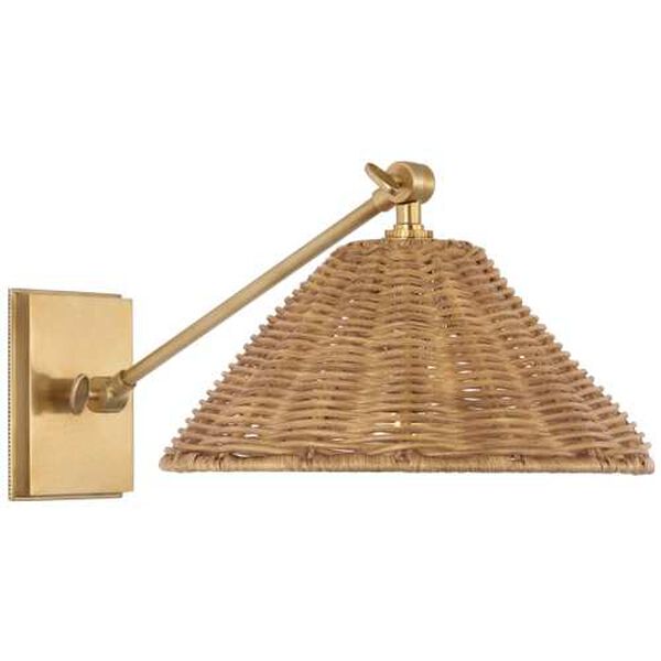 Wimberley Soft Brass One-Light Single Library Wall Sconce with Natural Wicker Shade by Marie Flanigan, image 1