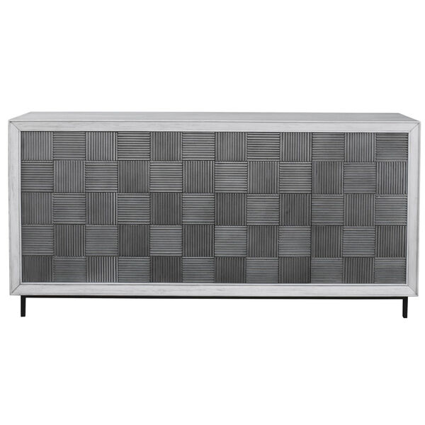 Checkerboard White and Gray Four-Door Cabinet, image 2
