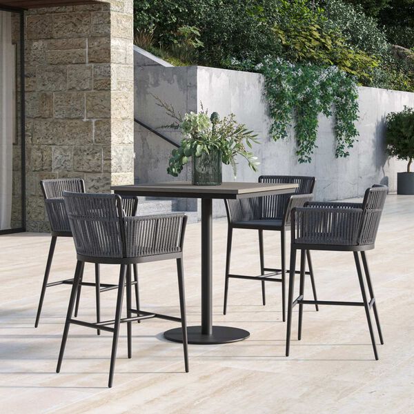 Nette and Travira Gray Black Five-Piece Square Bar Table and Nette Bar Chairs Set, image 1