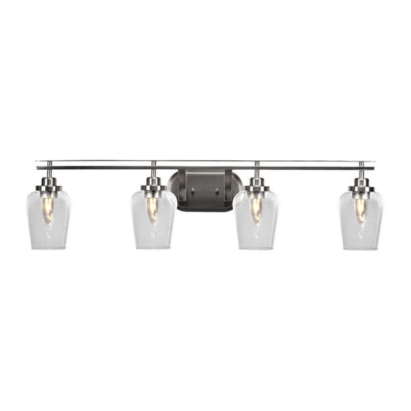 Odyssey Brushed Nickel Four-Light Bath Vanity with Five-Inch Clear Bubble Glass, image 1