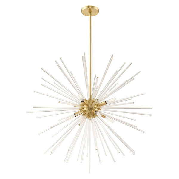 Utopia Satin Brass 34-Inch Eight-Light Pendant Chandelier with Clear Crystal Rods, image 3