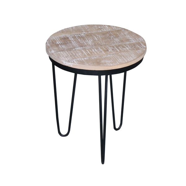 Outbound Natural and Black Round End Table with Wooden Top, image 5