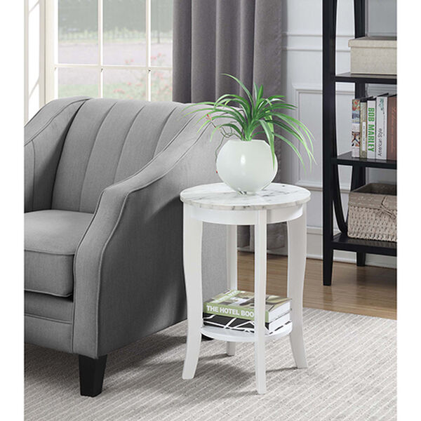 American Heritage White Faux Marble Round End Table, image 4