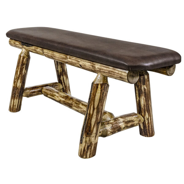 Glacier Country Stain and Lacquer Plank Style Bench with Saddle Upholstery, image 3