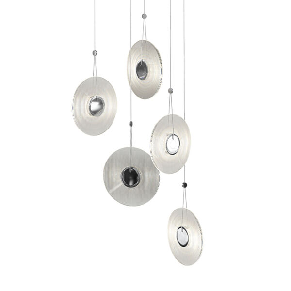 Meclisse Polished Chrome Five-Light LED Pendant with Clear Glass, image 1