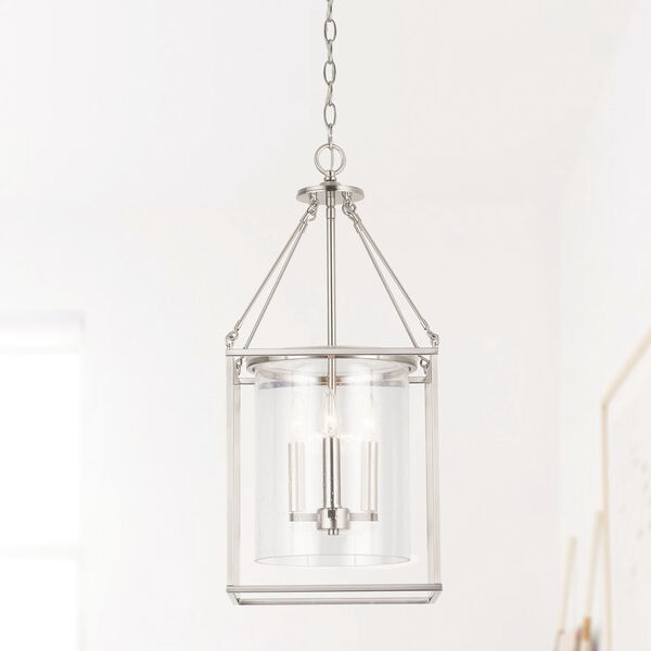 Brushed Nickel Four-Light Pendant with Clear Seeded Glass, image 2