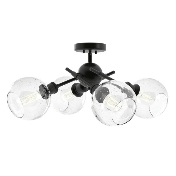 Axel Matte Black 16-Inch Four-Light Semi Flush Mount with Seeded Glass Globe Shade, image 2