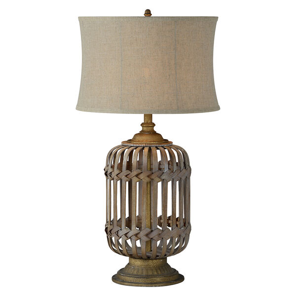 Lakeland Natural Rattan and Gray Washed Gold Accents Table Lamp, image 1